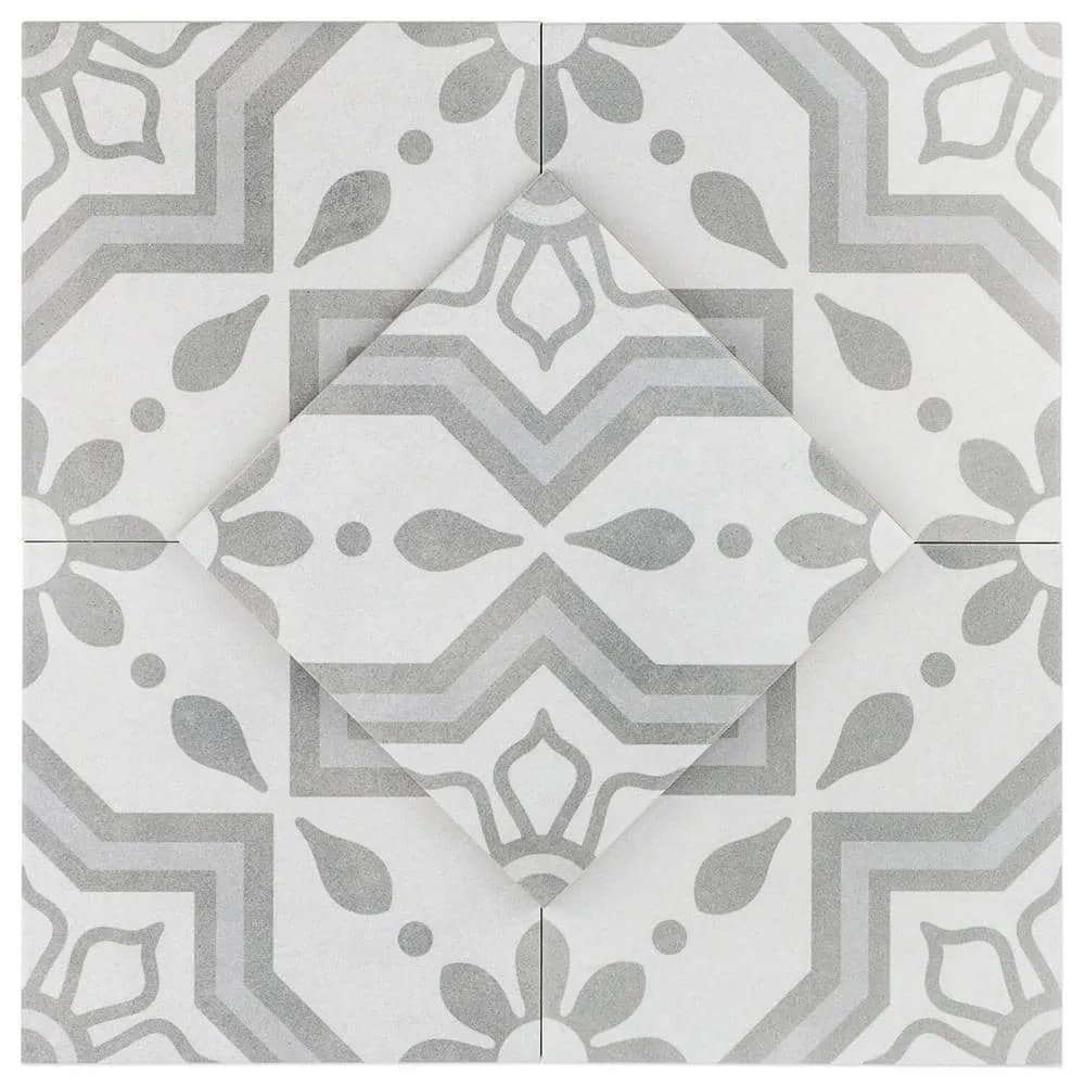 Ivy Hill Tile Sintra Silver Sky Encaustic 9 in. x 9 in. x 10mm Matte Porcelain Floor and Wall Tile (20 Pieces, 10.65 sq. ft. per Box), photo 6 of 8