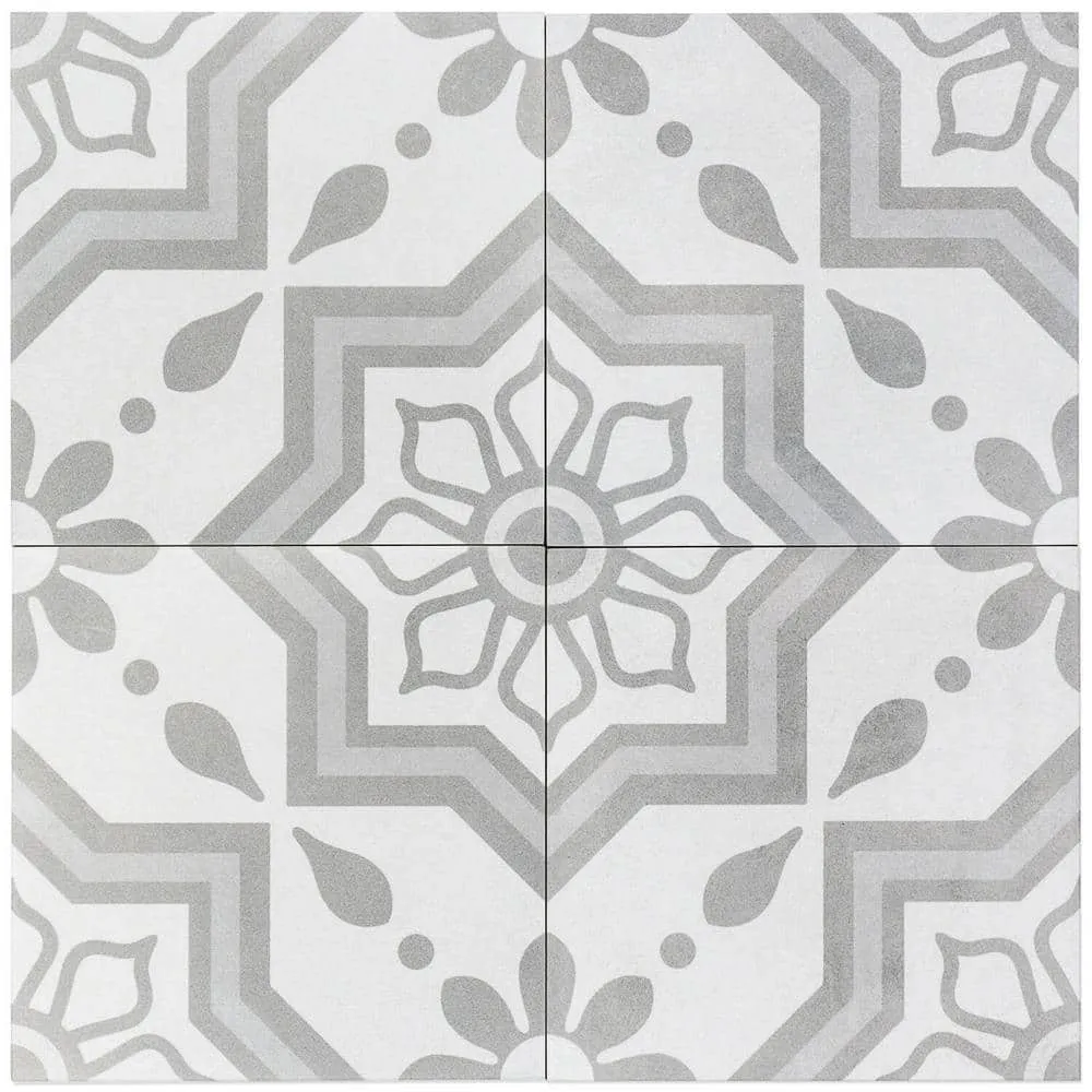 Ivy Hill Tile Sintra Silver Sky Encaustic 9 in. x 9 in. x 10mm Matte Porcelain Floor and Wall Tile (20 Pieces, 10.65 sq. ft. per Box), photo 7 of 8