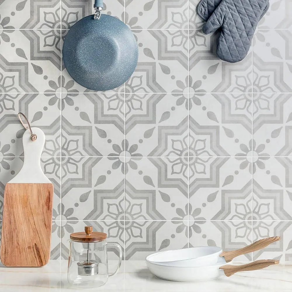 Ivy Hill Tile Sintra Silver Sky Encaustic 9 in. x 9 in. x 10mm Matte Porcelain Floor and Wall Tile (20 Pieces, 10.65 sq. ft. per Box), photo 2 of 8