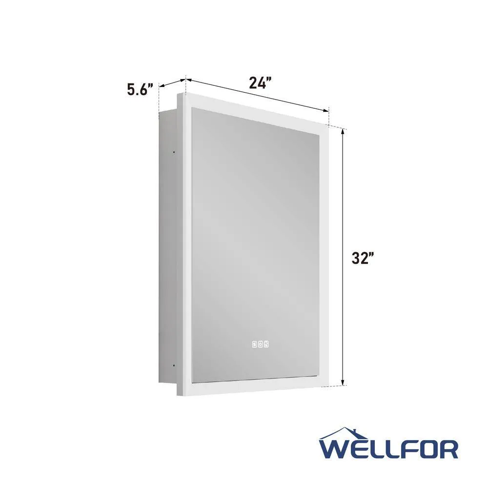 WELLFOR Aurora 24 in. W x 32 in. H Rectangular Surface or Recessed Mount Aluminum Medicine Cabinet with Mirror-Left Opening Door, photo 7 of 11
