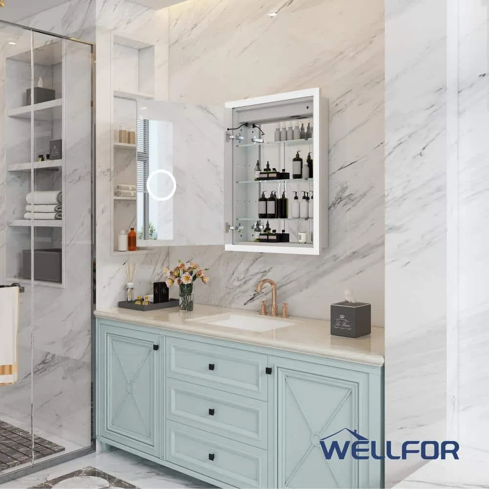 WELLFOR Aurora 24 in. W x 32 in. H Rectangular Surface or Recessed Mount Aluminum Medicine Cabinet with Mirror-Left Opening Door, photo 11 of 11