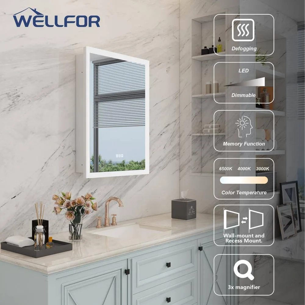 WELLFOR Aurora 24 in. W x 32 in. H Rectangular Surface or Recessed Mount Aluminum Medicine Cabinet with Mirror-Left Opening Door, photo 4 of 11