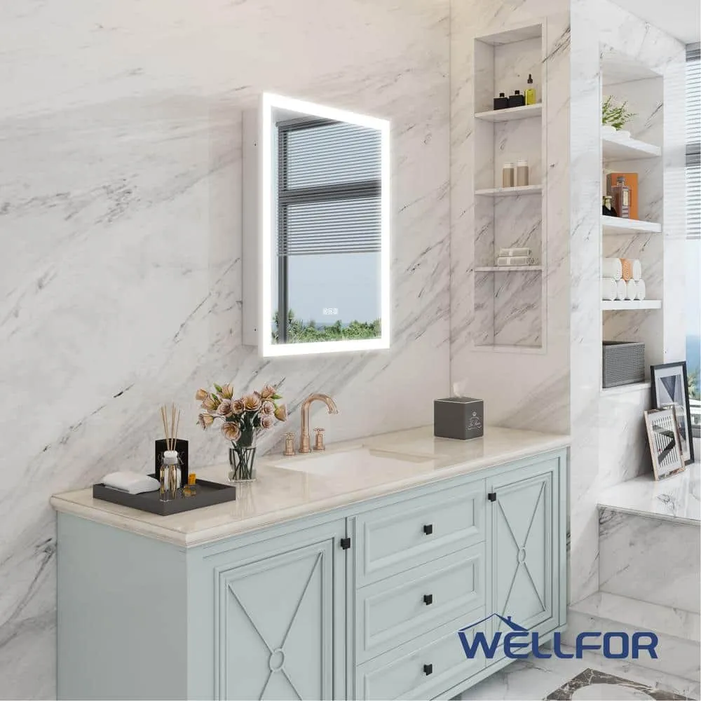 WELLFOR Aurora 24 in. W x 32 in. H Rectangular Surface or Recessed Mount Aluminum Medicine Cabinet with Mirror-Left Opening Door, photo 9 of 11