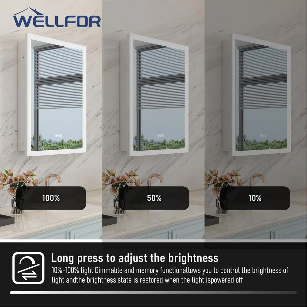WELLFOR Aurora 24 in. W x 32 in. H Rectangular Surface or Recessed Mount Aluminum Medicine Cabinet with Mirror-Left Opening Door, photo 10 of 11