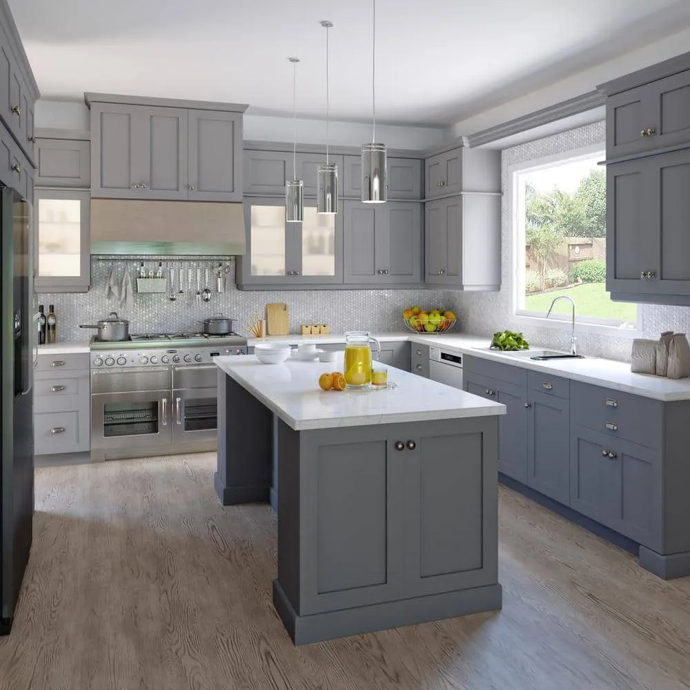 J COLLECTION Bristol Painted Slate Gray Shaker Assembled Wall Kitchen Cabinet with Full Height Door (18 in. W x 30 in. H x 14 in. D), photo 3 of 12