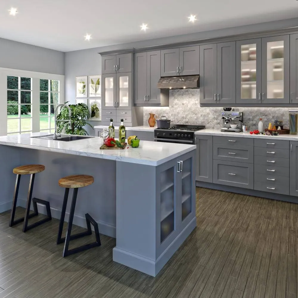 J COLLECTION Bristol Painted Slate Gray Shaker Assembled Wall Kitchen Cabinet with a Drawer (24 in. W x 35 in. H x 14 in. D), photo 6 of 12