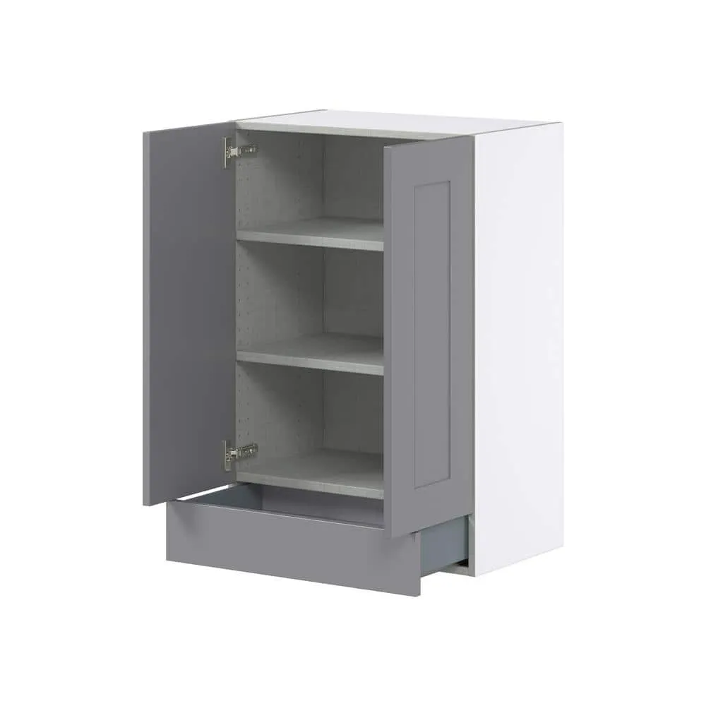 J COLLECTION Bristol Painted Slate Gray Shaker Assembled Wall Kitchen Cabinet with a Drawer (24 in. W x 35 in. H x 14 in. D), photo 7 of 12