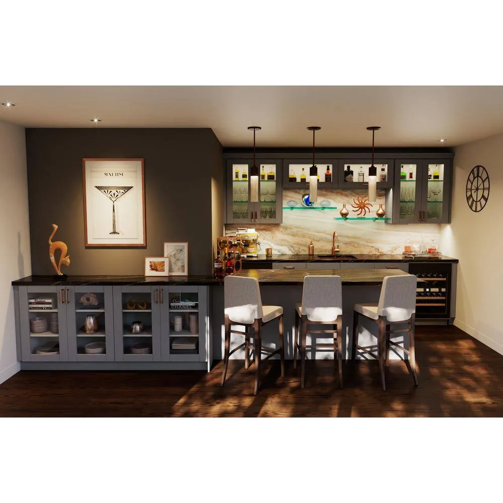 J COLLECTION 24 in. W x 40 in. H x 14 in. D Bristol Painted Slate Gray Shaker Assembled Glass Wall Diagonal Corner Kitchen Cabinet, photo 10 of 12