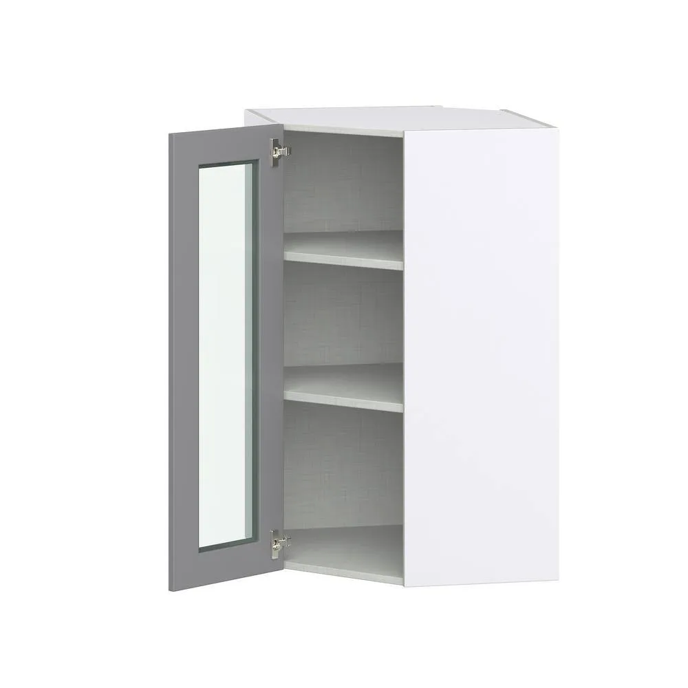 J COLLECTION 24 in. W x 40 in. H x 14 in. D Bristol Painted Slate Gray Shaker Assembled Glass Wall Diagonal Corner Kitchen Cabinet, photo 7 of 12