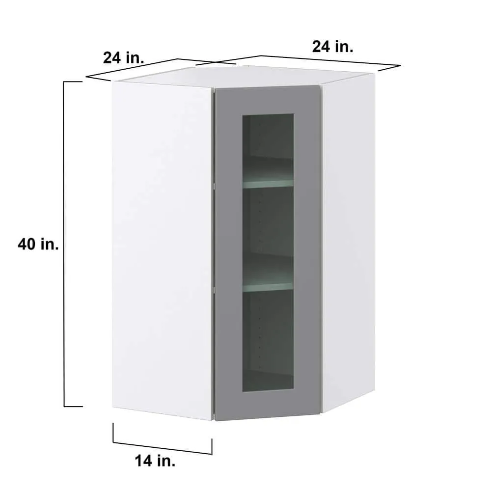 J COLLECTION 24 in. W x 40 in. H x 14 in. D Bristol Painted Slate Gray Shaker Assembled Glass Wall Diagonal Corner Kitchen Cabinet, photo 4 of 12