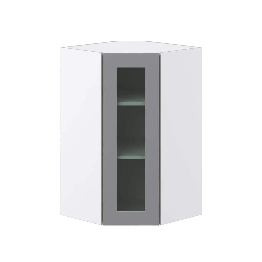 J COLLECTION 24 in. W x 40 in. H x 14 in. D Bristol Painted Slate Gray Shaker Assembled Glass Wall Diagonal Corner Kitchen Cabinet, photo 8 of 12