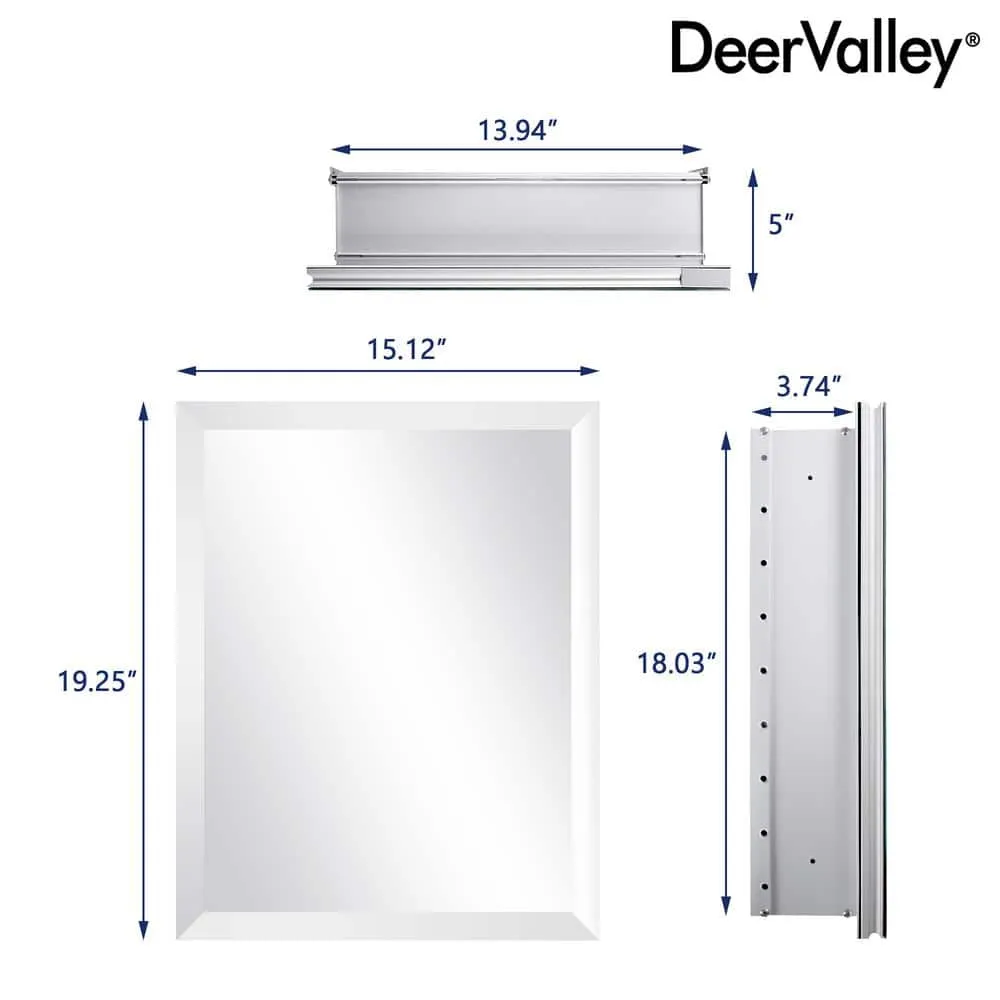 DEERVALLEY Rectangular Aluminum Frameless 15 in. W x 19 in. H Recessed Medicine Cabinet in Sliver with Mirror and Beveled Edge, photo 3 of 14