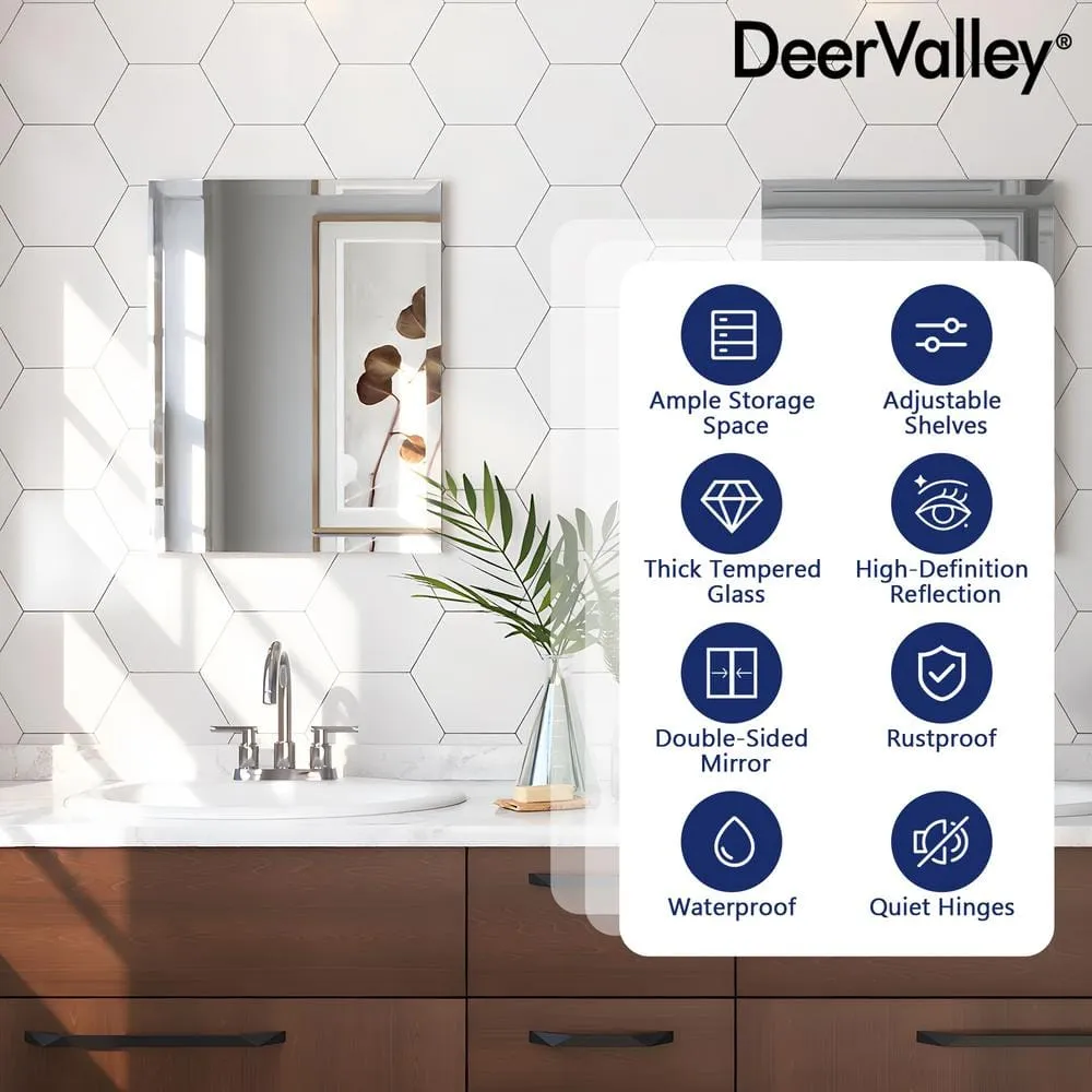 DEERVALLEY Rectangular Aluminum Frameless 15 in. W x 19 in. H Recessed Medicine Cabinet in Sliver with Mirror and Beveled Edge, photo 8 of 14