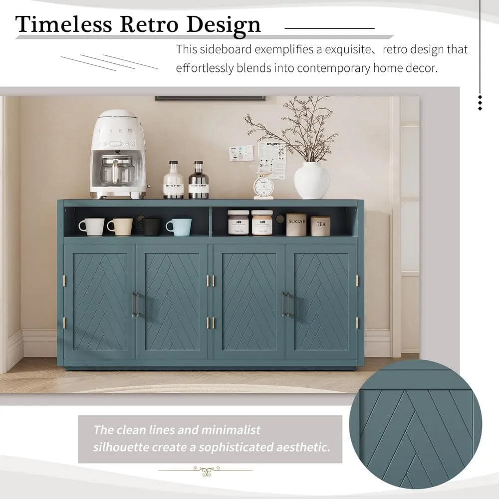 Runesay 60 in. W x 15.7 in. D x 33.36 in. H in Smoke Blue MDF Ready to Assemble Floor Base Kitchen Cabinet Sideboard, photo 4 of 12