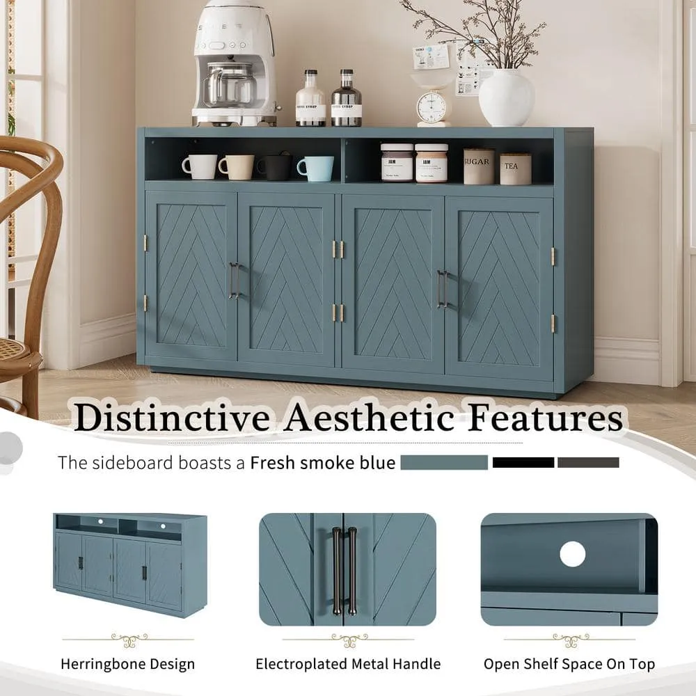 Runesay 60 in. W x 15.7 in. D x 33.36 in. H in Smoke Blue MDF Ready to Assemble Floor Base Kitchen Cabinet Sideboard, photo 3 of 12