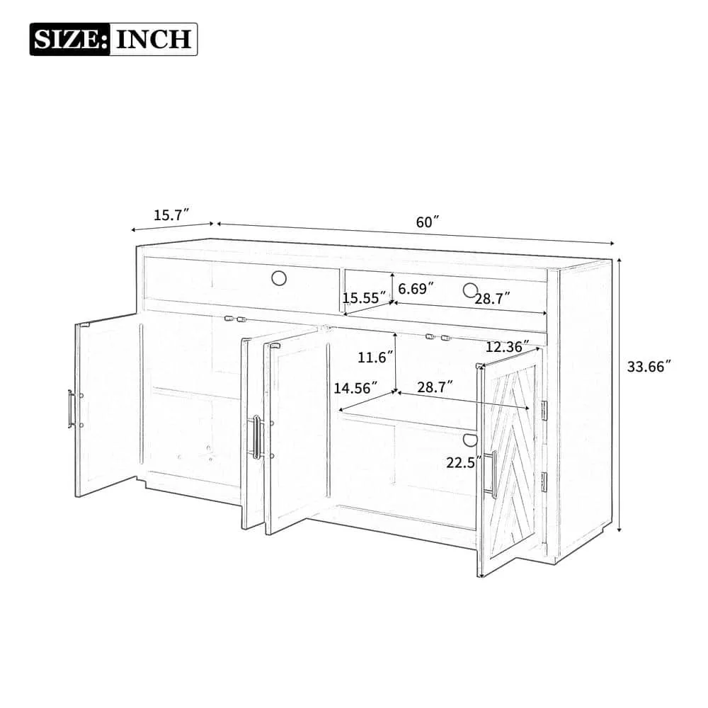 Runesay 60 in. W x 15.7 in. D x 33.36 in. H in Smoke Blue MDF Ready to Assemble Floor Base Kitchen Cabinet Sideboard, photo 6 of 12