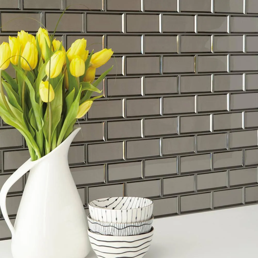 Daltile Premier Accents Smoke Gray Brick Joint 11 in. x 13 in. x 8 mm Glass Mosaic Wall Tile (0.956 sq. ft. per piece), photo 4 of 4