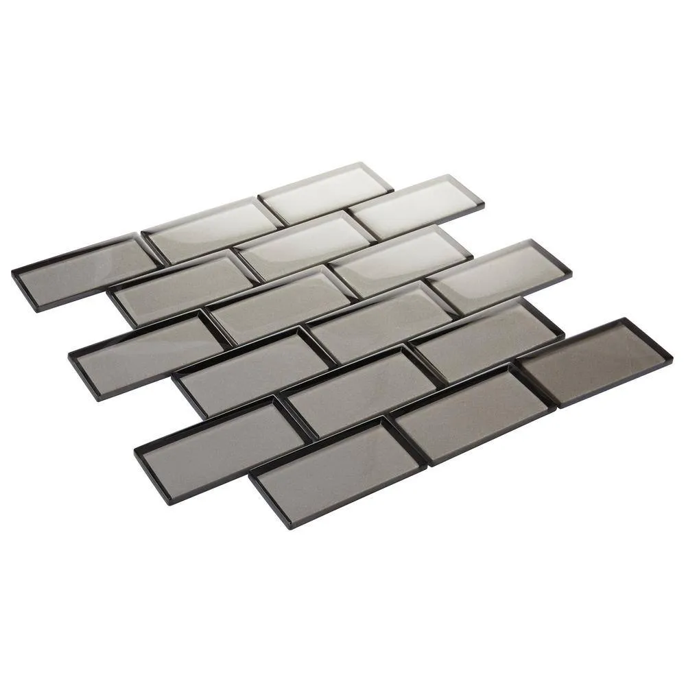Daltile Premier Accents Smoke Gray Brick Joint 11 in. x 13 in. x 8 mm Glass Mosaic Wall Tile (0.956 sq. ft. per piece), photo 3 of 4