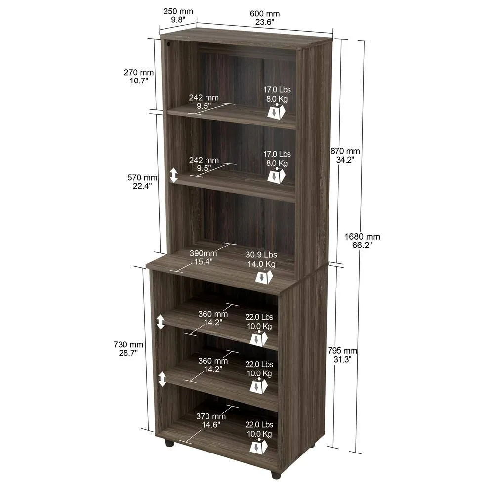 Inval 23.62 in. W x 15.35 in. D x 66.14 in. H in Ready to Assemble Standard Storage Cabinet in Smoked Oak, photo 7 of 8