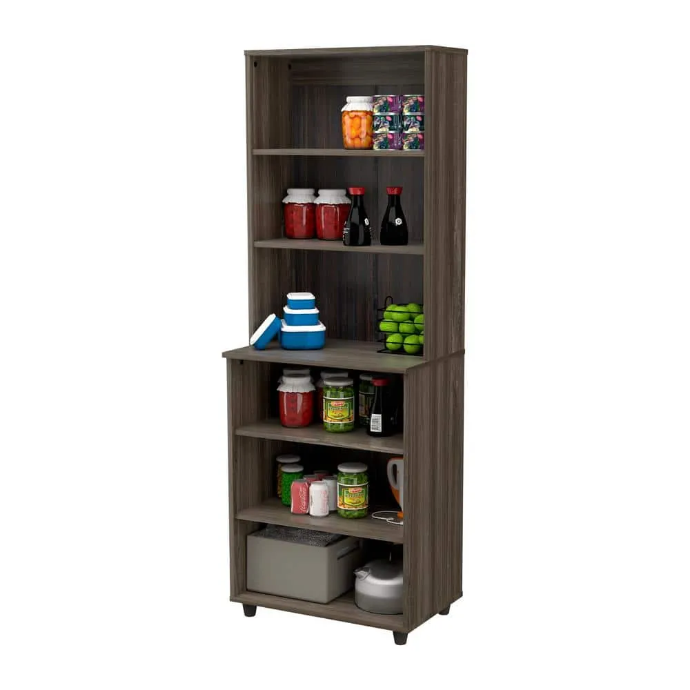 Inval 23.62 in. W x 15.35 in. D x 66.14 in. H in Ready to Assemble Standard Storage Cabinet in Smoked Oak, photo 3 of 8