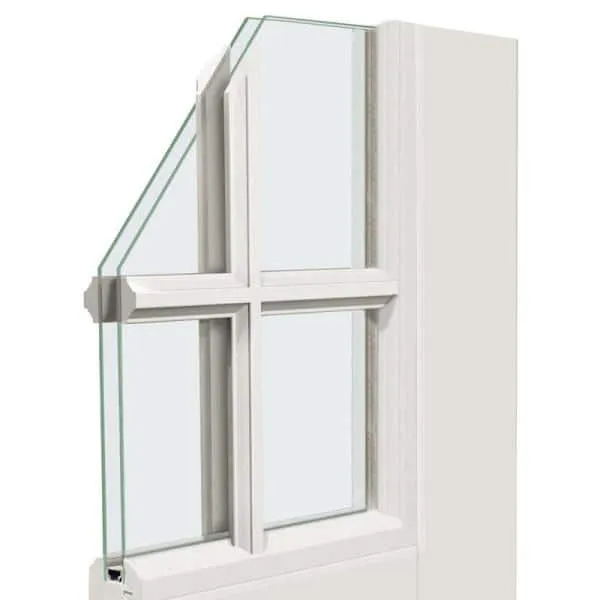 MP Doors 72 in. x 80 in. Fiberglass Smooth White Left-Hand Inswing Hinged 3/4-Lite Patio Door with 4-Lite SDL, in a room, photo 2 of 2