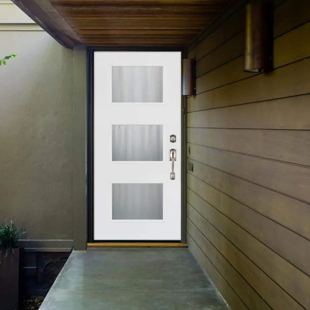 MP Doors 36 in. x 80 in. Smooth White Left-Hand Inswing 3-Lite Water Wave Finished Fiberglass Prehung Front Door, photo 2 of 2