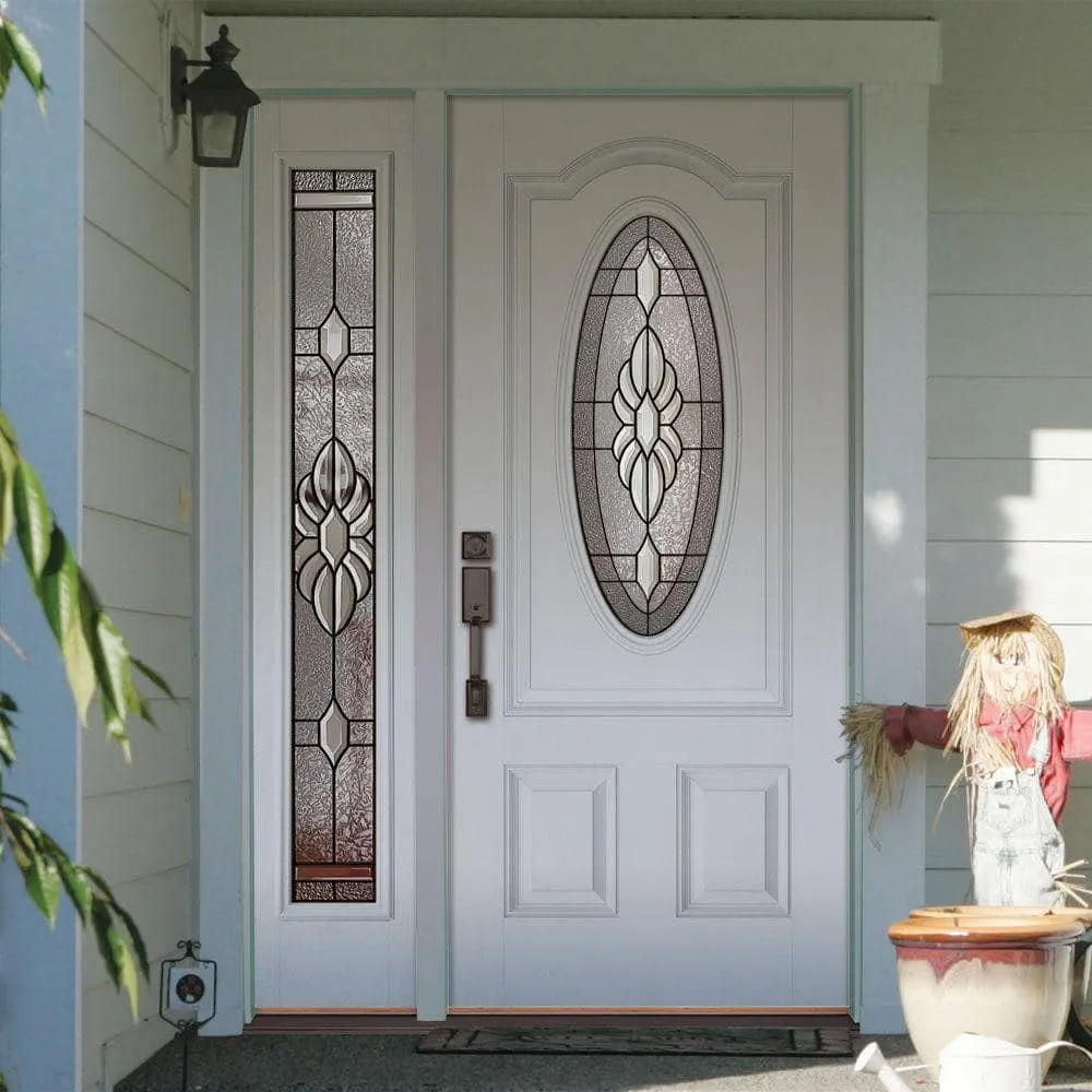 Feather River Doors 50.5 in.x81.625 in. Sapphire Patina 3/4 Oval Lite Unfinished Smooth Left-Hand Fiberglass Prehung Front Door w/Sidelite, photo 2 of 2