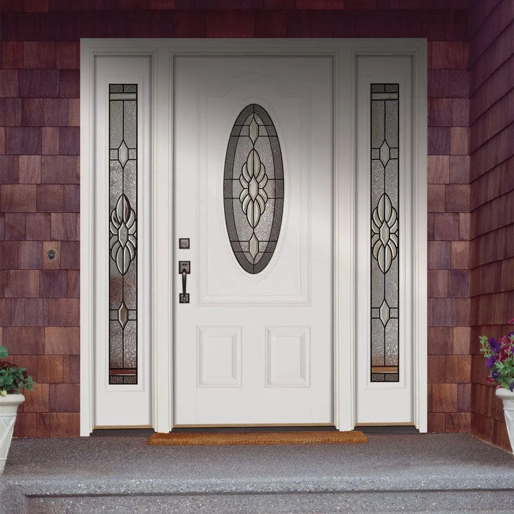 Feather River Doors 67.5 in.x81.625 in. Sapphire Patina 3/4 Oval Lt Unfinished Smooth Left-Hand Fiberglass Prehung Front Door w/Sidelites, photo 2 of 2