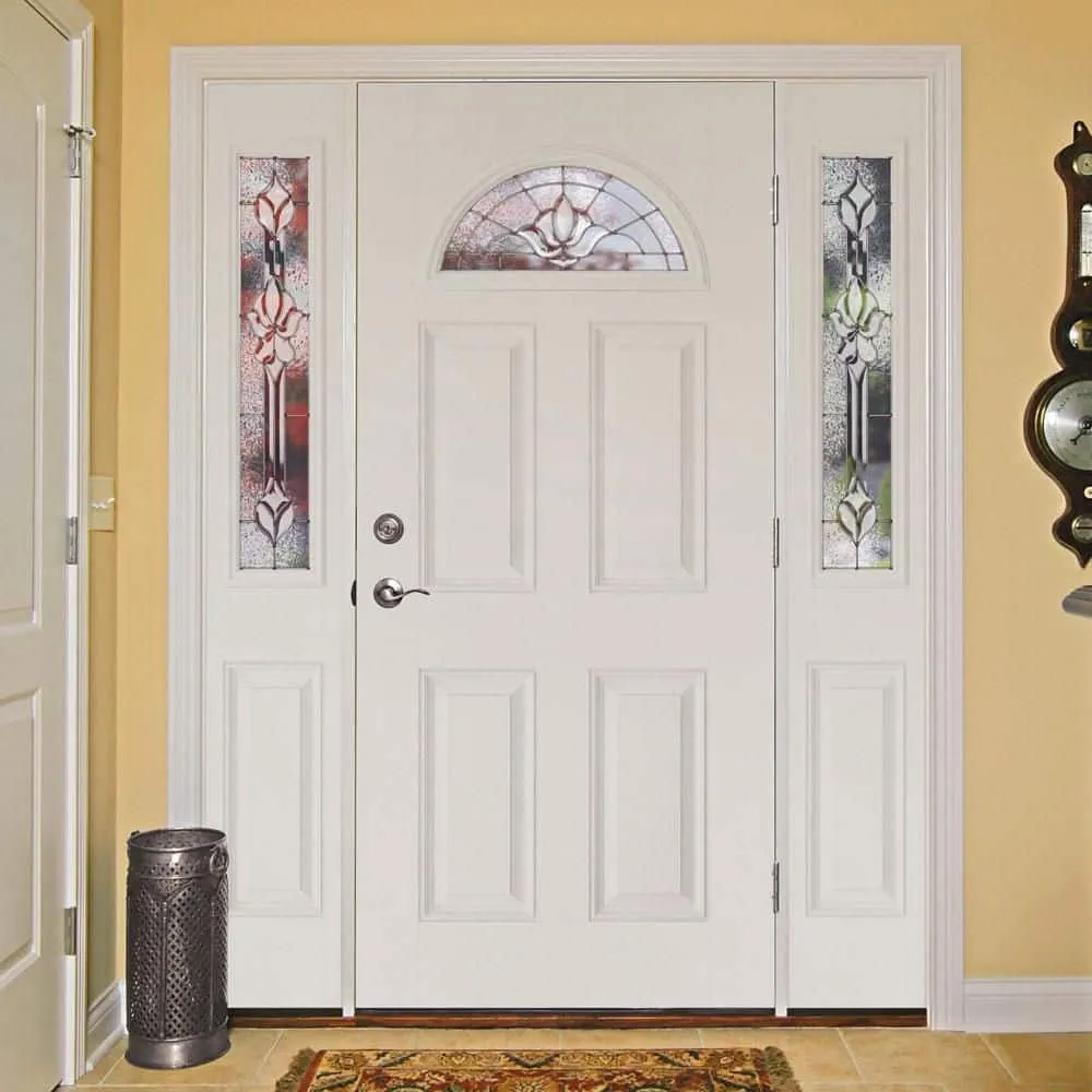 Feather River Doors 63.5 in. x 81.625 in. Medina Zinc Fan Lite Unfinished Smooth Right-Hand Fiberglass Prehung Front Door with Sidelites, photo 2 of 2