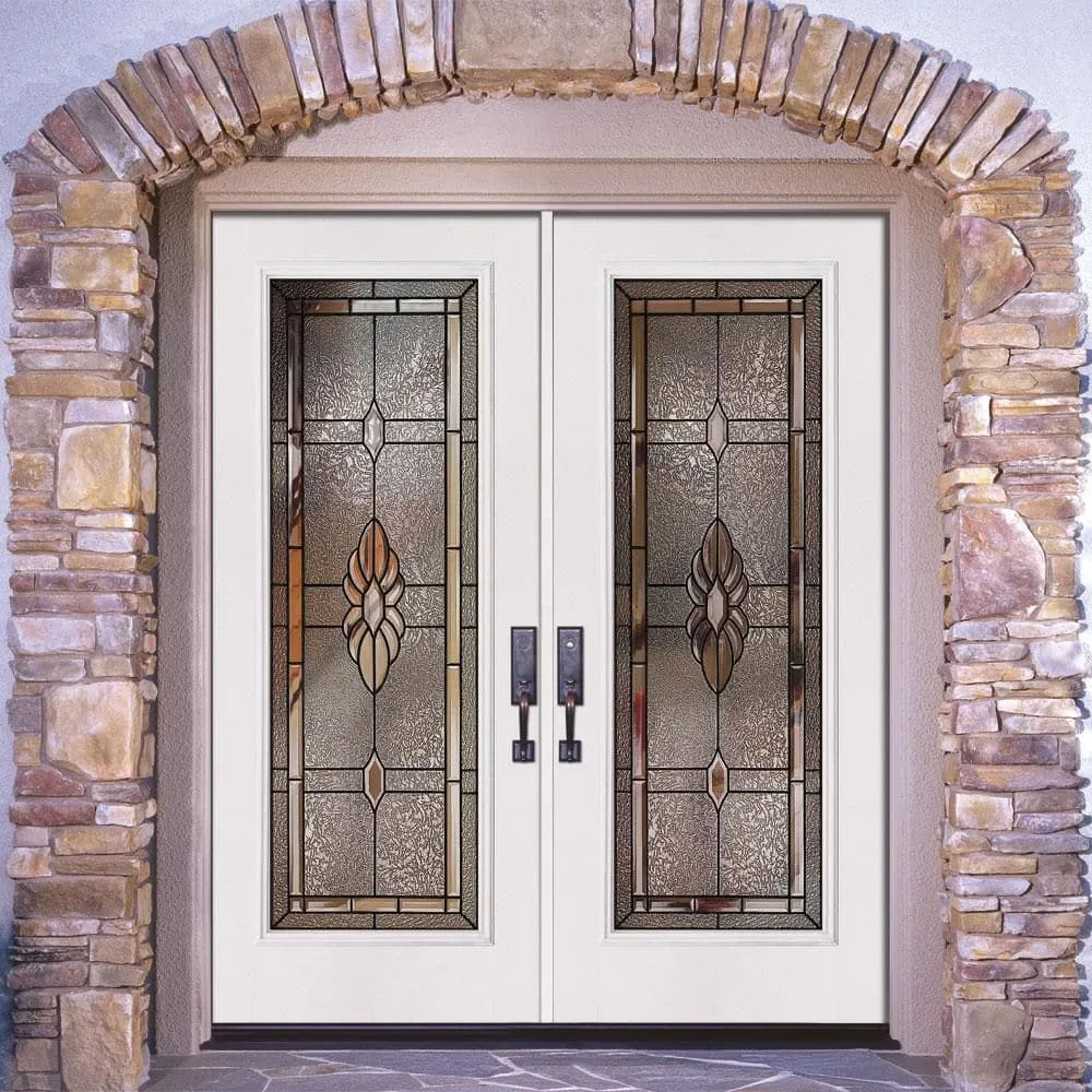 Feather River Doors 66 in. x 81.625 in. Sapphire Patina Full Lite Unfinished Smooth Left-Hand Inswing Fiberglass Double Prehung Front Door, photo 2 of 2