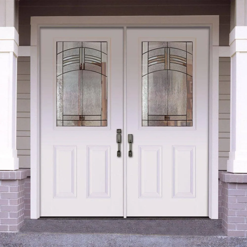 Feather River Doors 66 in. x 81.625 in. Rochester Patina 1/2 Lite Unfinished Smooth Left-Hand Inswing Fiberglass Double Prehung Front Door, photo 2 of 2