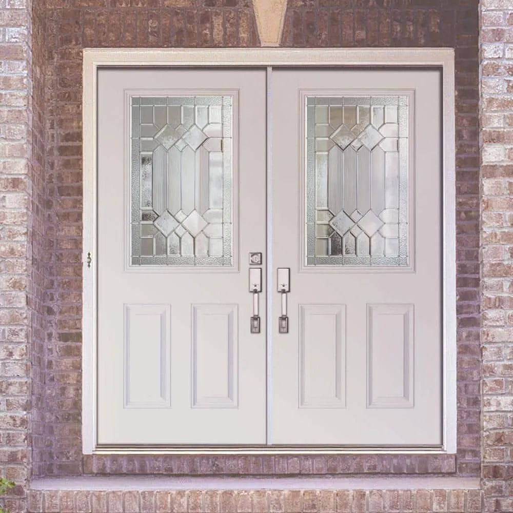 Feather River Doors 74 in. x 81.625 in. Mission Pointe Zinc 1/2 Lite Unfinished Smooth Left-Hand Fiberglass Double Prehung Front Door, photo 2 of 2