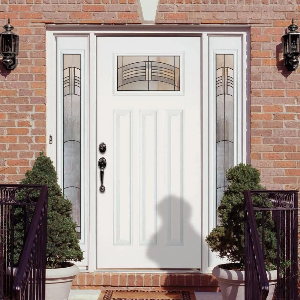 Feather River Doors 63.5 in. x 81.625 in. Rochester Patina Craftsman Unfinished Smooth Left-Hand Fiberglass Prehung Front Door w/Sidelites, photo 2 of 2