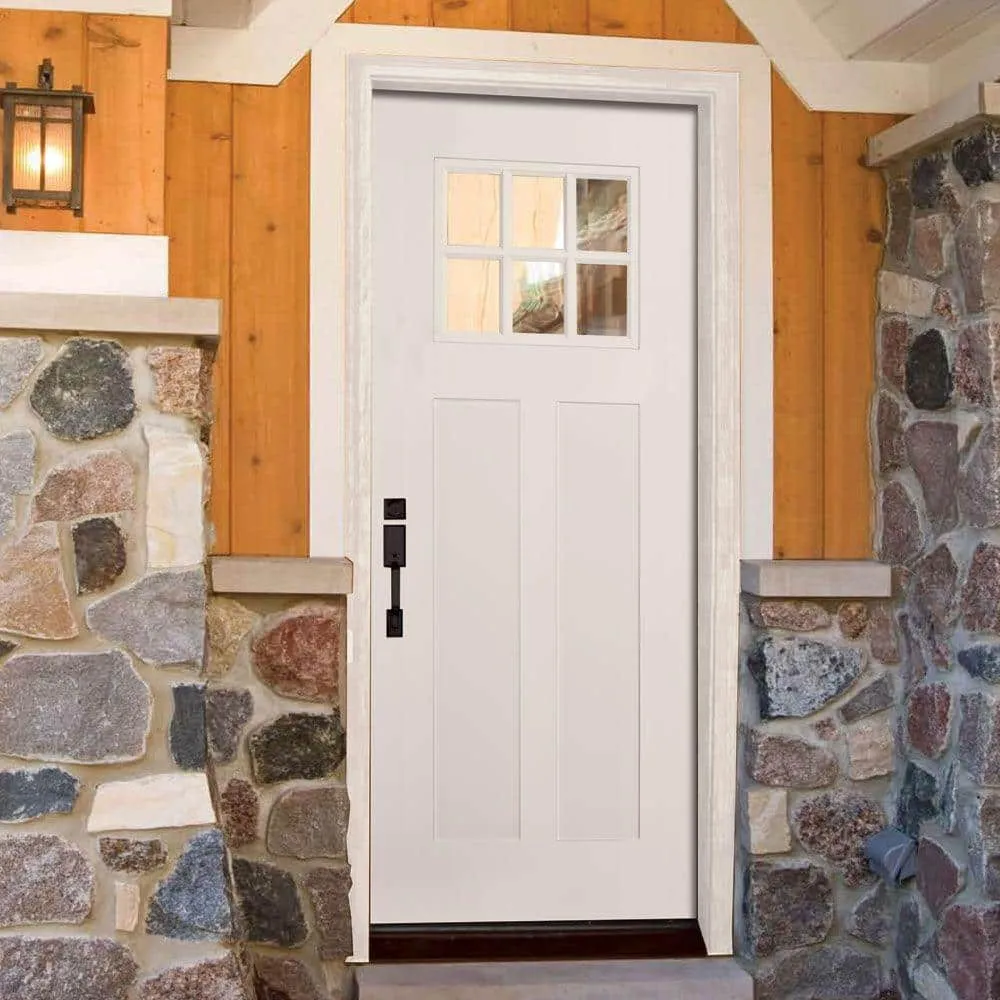 Feather River Doors 33.5 in. x 81.625 in. 6 Lite Clear Craftsman Unfinished Smooth Right-Hand Inswing Fiberglass Prehung Front Door, photo 2 of 2