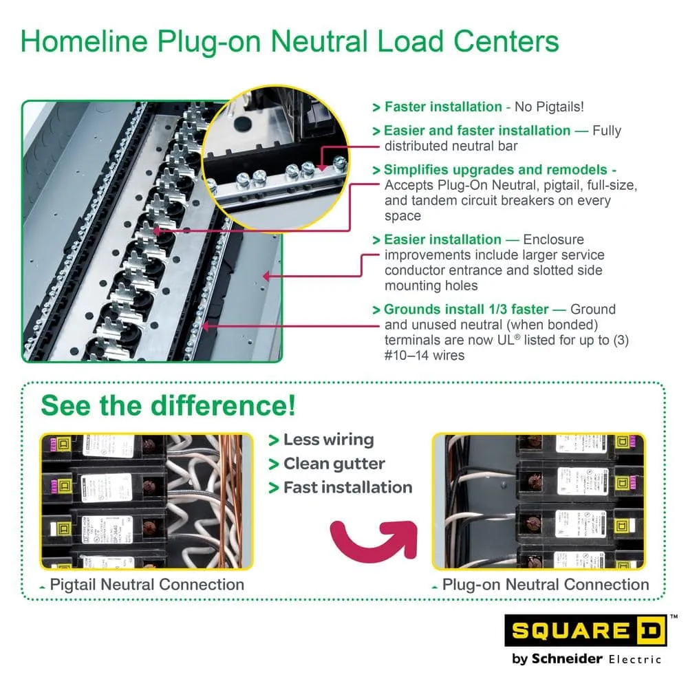 Square D Homeline 100-Amp 24-Space 48-Circuit Indoor Main Breaker Plug-On Neutral Load Center, photo 10 of 11