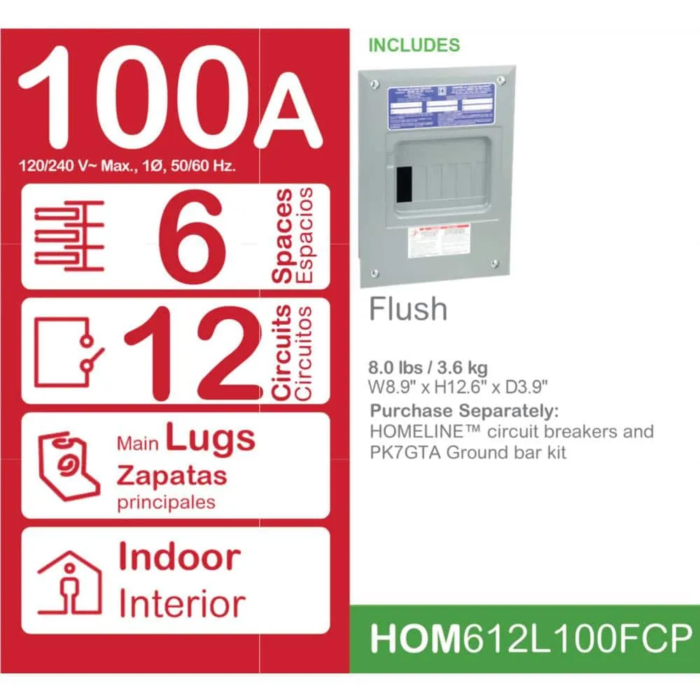 Square D Homeline 100-Amp 6-Space 12-Circuit Indoor Convertible Load Center, photo 9 of 9
