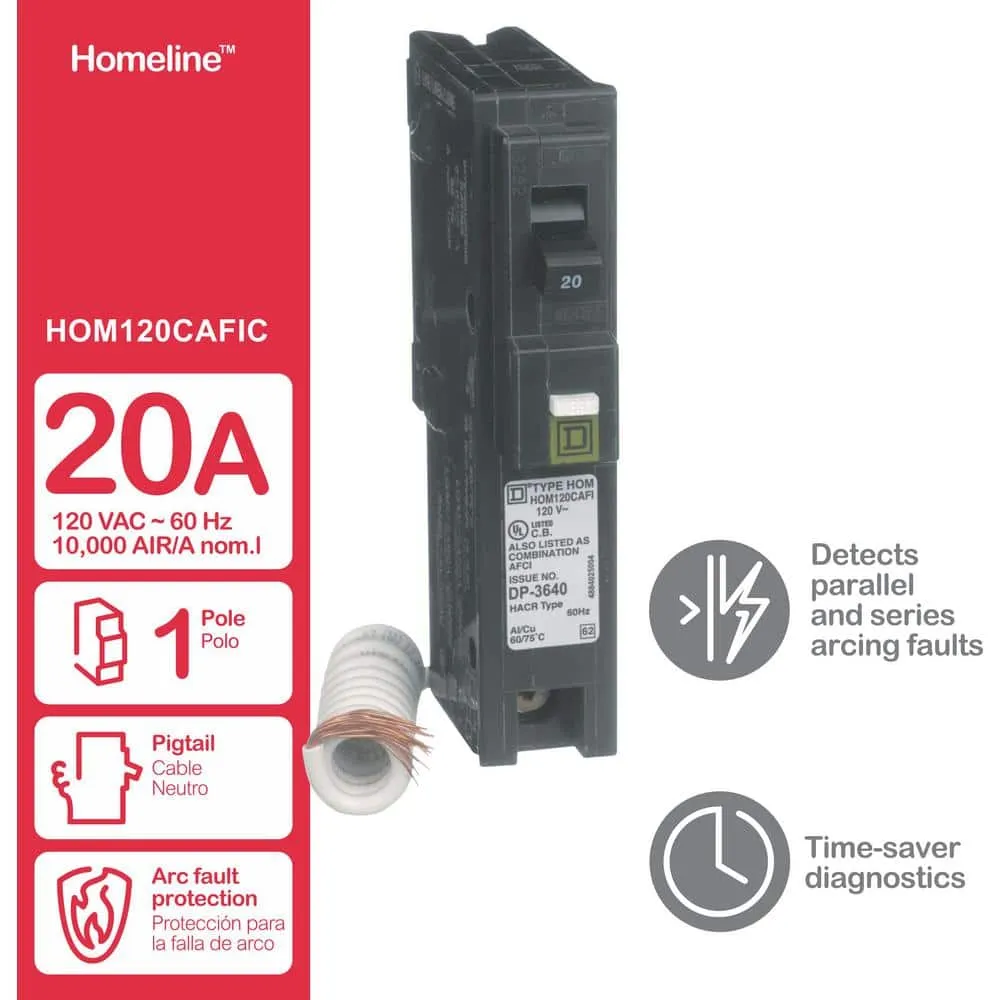 Square D Homeline 20 Amp Single-Pole Combination Arc Fault Circuit Breaker(HOM120CAFIC), photo 13 of 13