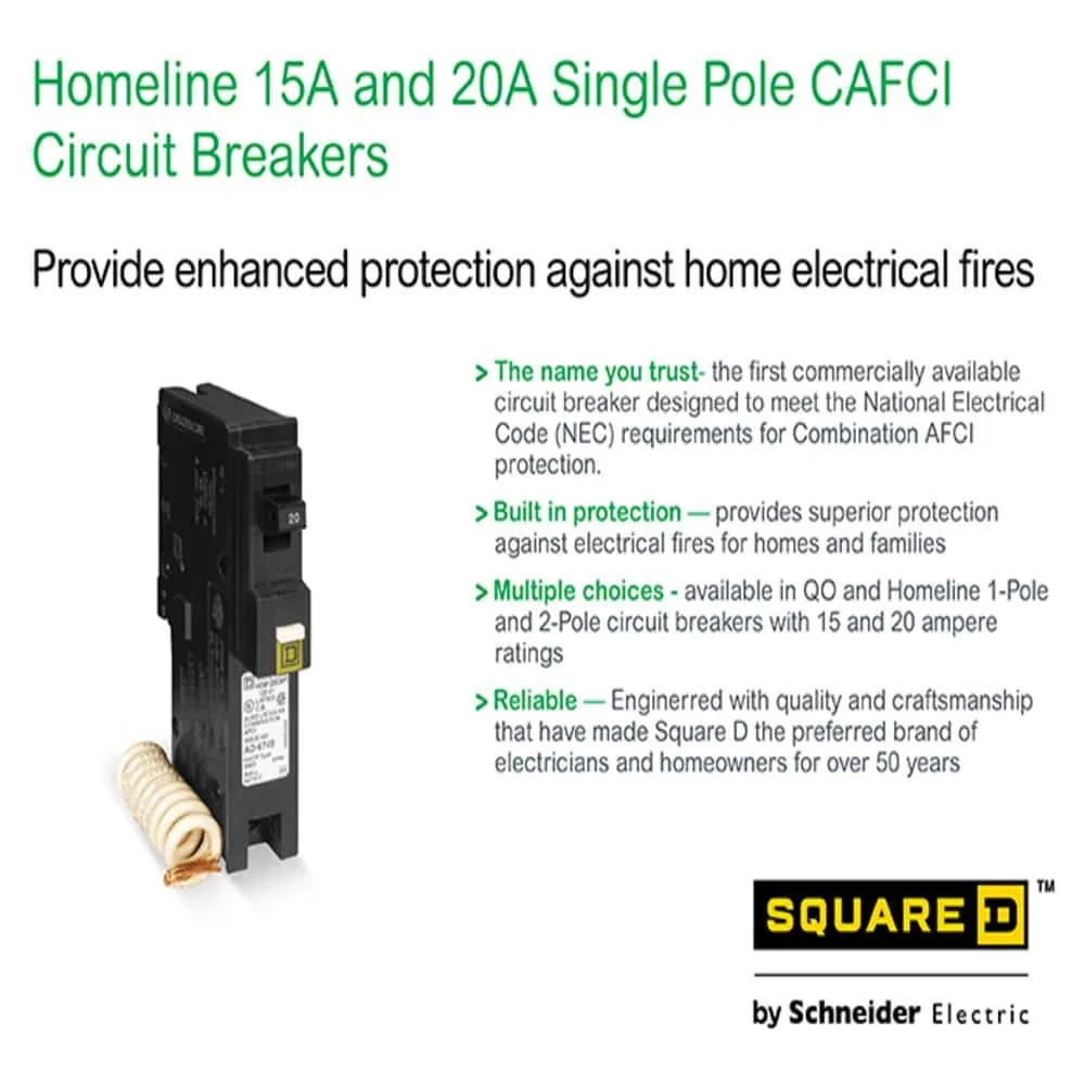 Square D Homeline 20 Amp Single-Pole Combination Arc Fault Circuit Breaker(HOM120CAFIC), photo 11 of 13