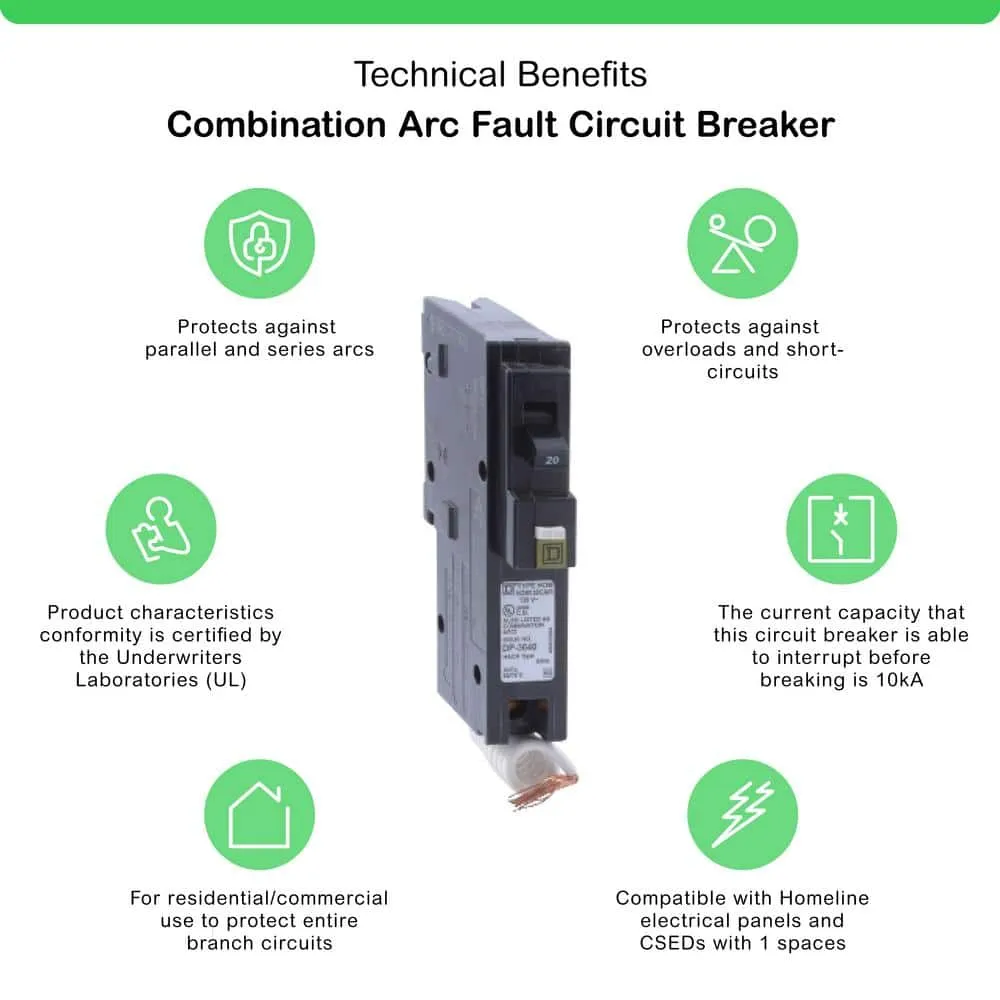 Square D Homeline 20 Amp Single-Pole Combination Arc Fault Circuit Breaker(HOM120CAFIC), photo 2 of 13