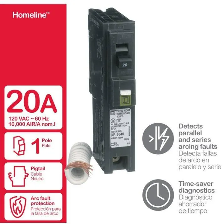 Square D Homeline 20 Amp Single-Pole Combination Arc Fault Circuit Breaker(HOM120CAFIC), photo 10 of 13