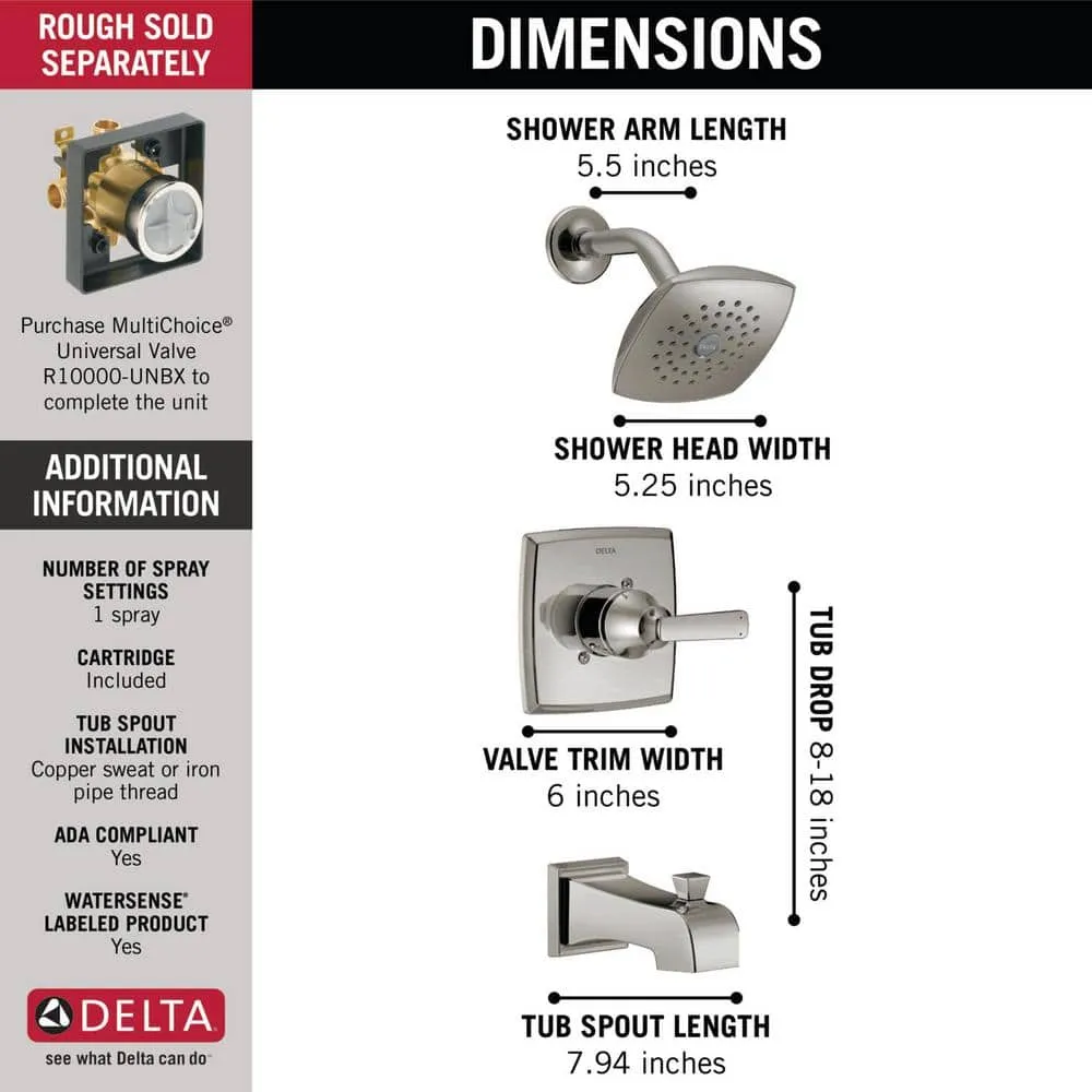 Delta Ashlyn Stainless 1-Handle Pressure Balance Tub and Shower Faucet Trim Kit (Valve Not Included), photo 3 of 8