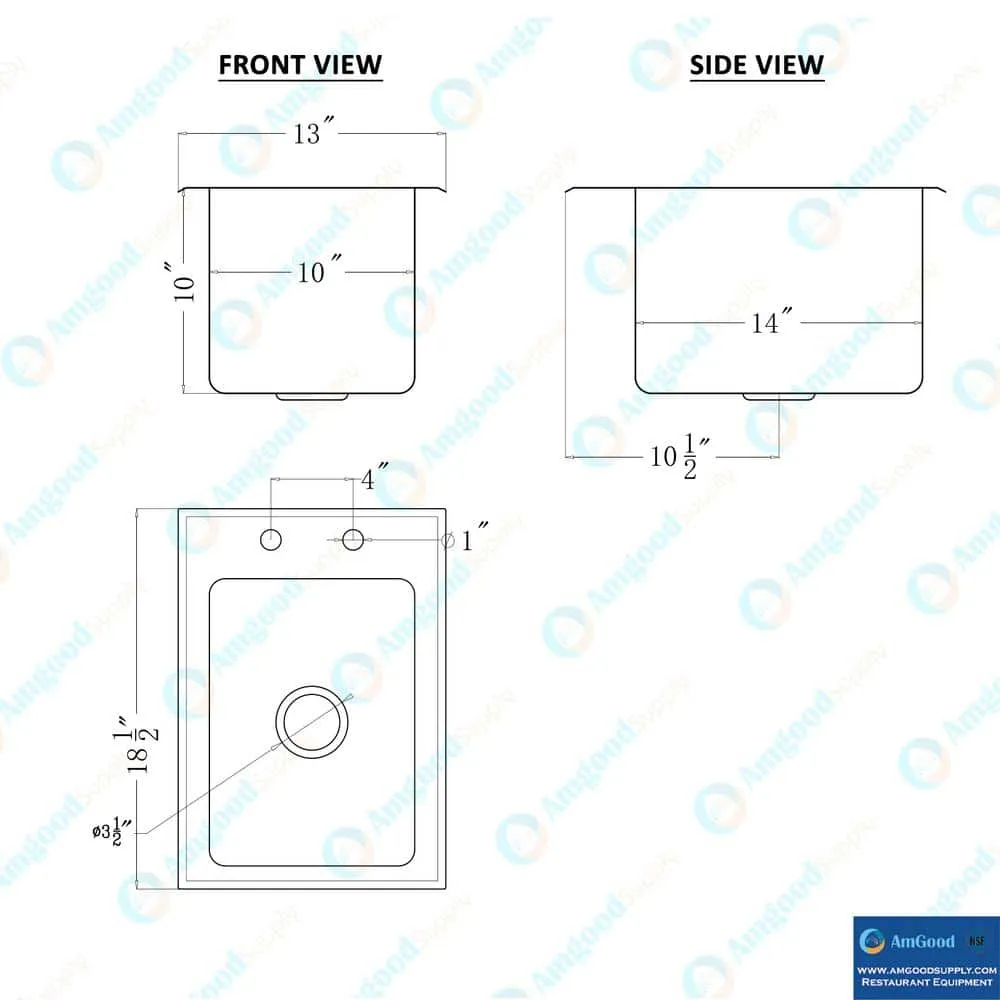 AMGOOD 18.5" x 13" Stainless Steel Drop-in Sink with Faucet - NSF Certified, photo 4 of 4