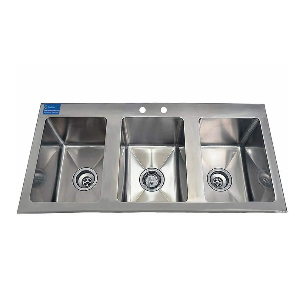 AMGOOD 37 in. x 18.5 in. Drop In Stainless Steel 3-Compartment Kitchen Sink. NSF. No Faucet., photo 4 of 5