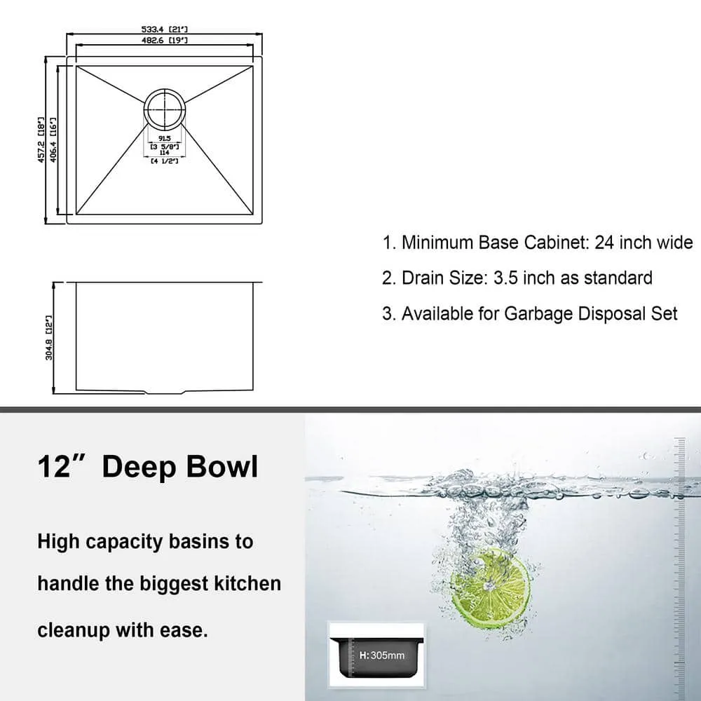 LORDEAR 21 in.W x 18 in. D x 12 in. H Stainless Steel Undermount Single Bowl Laundry/Utility Sink with Accessories, photo 5 of 7