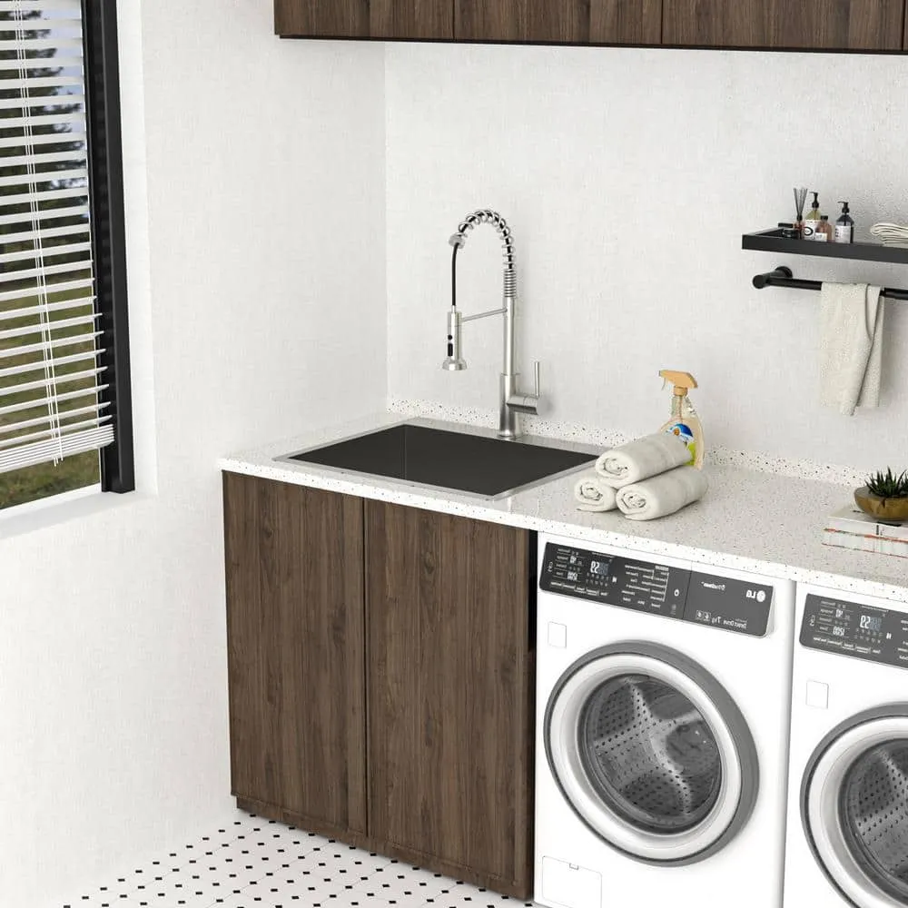 LORDEAR 22 in. Drop-In Laundry Utility Sink Stainless Steel 16 Gauge with Strain Basket, photo 8 of 9