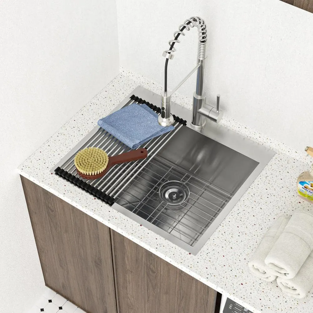 LORDEAR 22 in. Drop-In Laundry Utility Sink Stainless Steel 16 Gauge with Strain Basket, photo 7 of 9