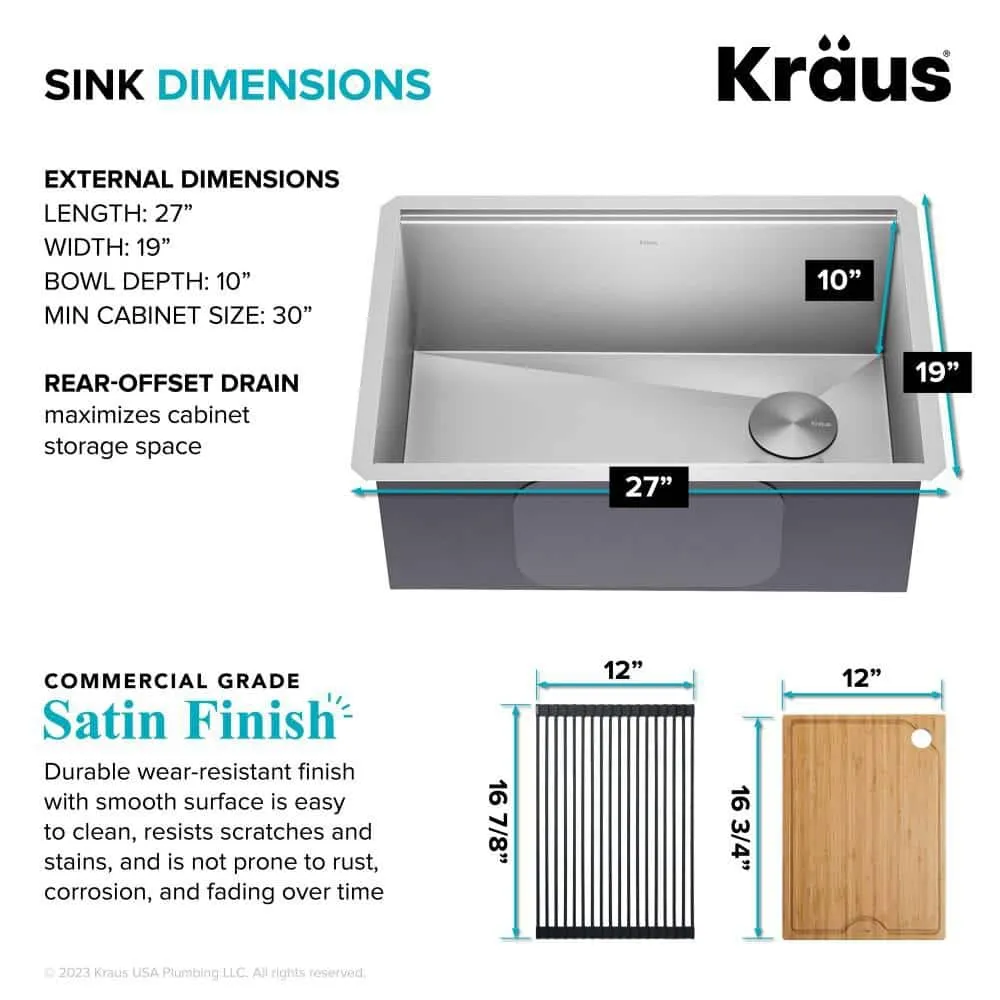 KRAUS Kore Workstation 27 in. 16-Gauge Undermount Single Bowl Stainless Steel Kitchen Sink with Accessories, photo 7 of 8