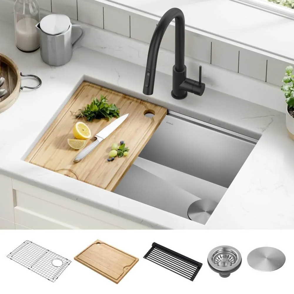 KRAUS Kore Workstation 27 in. 16-Gauge Undermount Single Bowl Stainless Steel Kitchen Sink with Accessories, photo 2 of 8