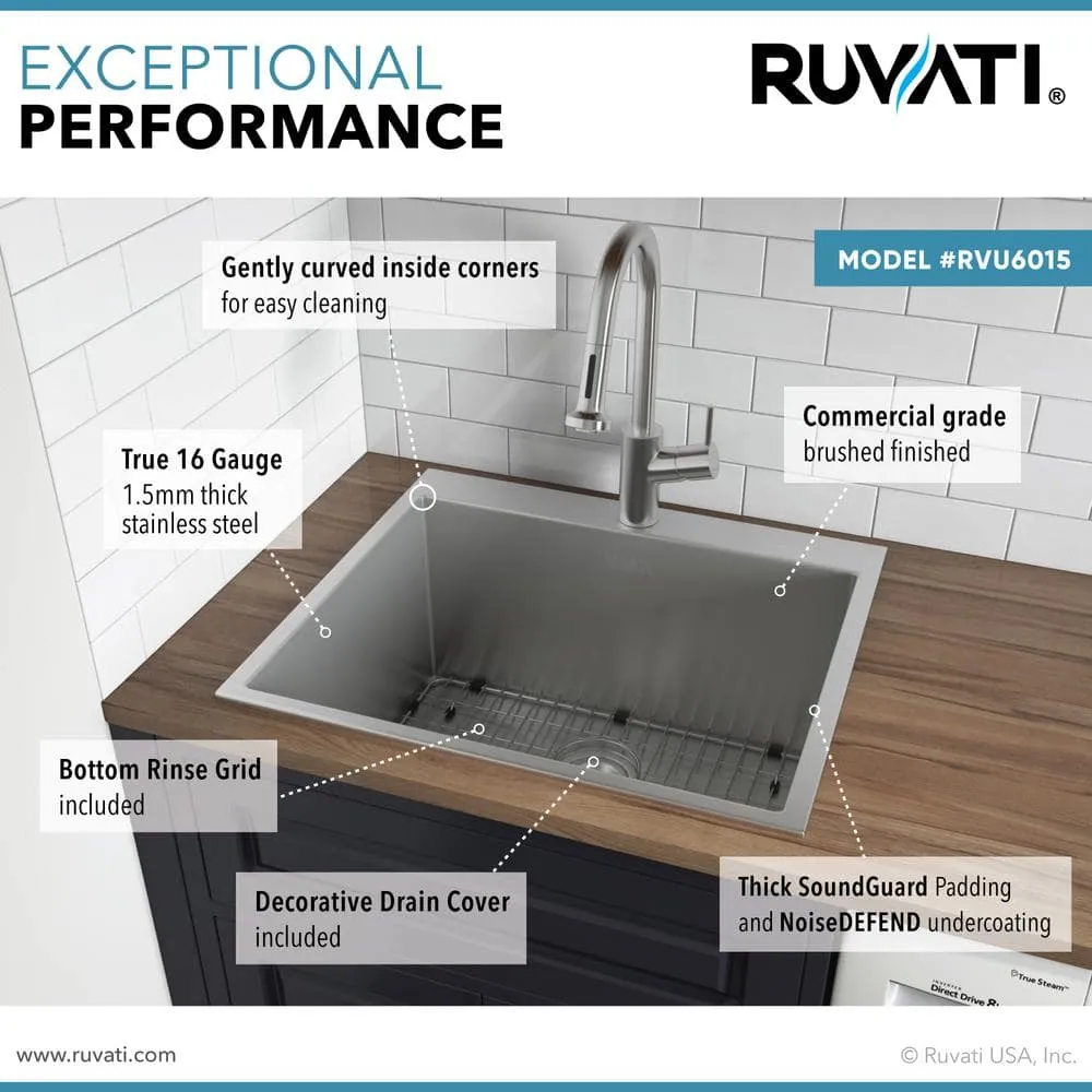 Ruvati Forma Pro 16-Gauge Stainless Steel Drop-In Laundry Utility Sink, photo 5 of 10