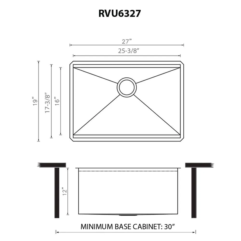 Ruvati Alto 27-Inch Undermount 16 Gauge Stainless Steel Deep Laundry Utility Workstation Sink, photo 8 of 8
